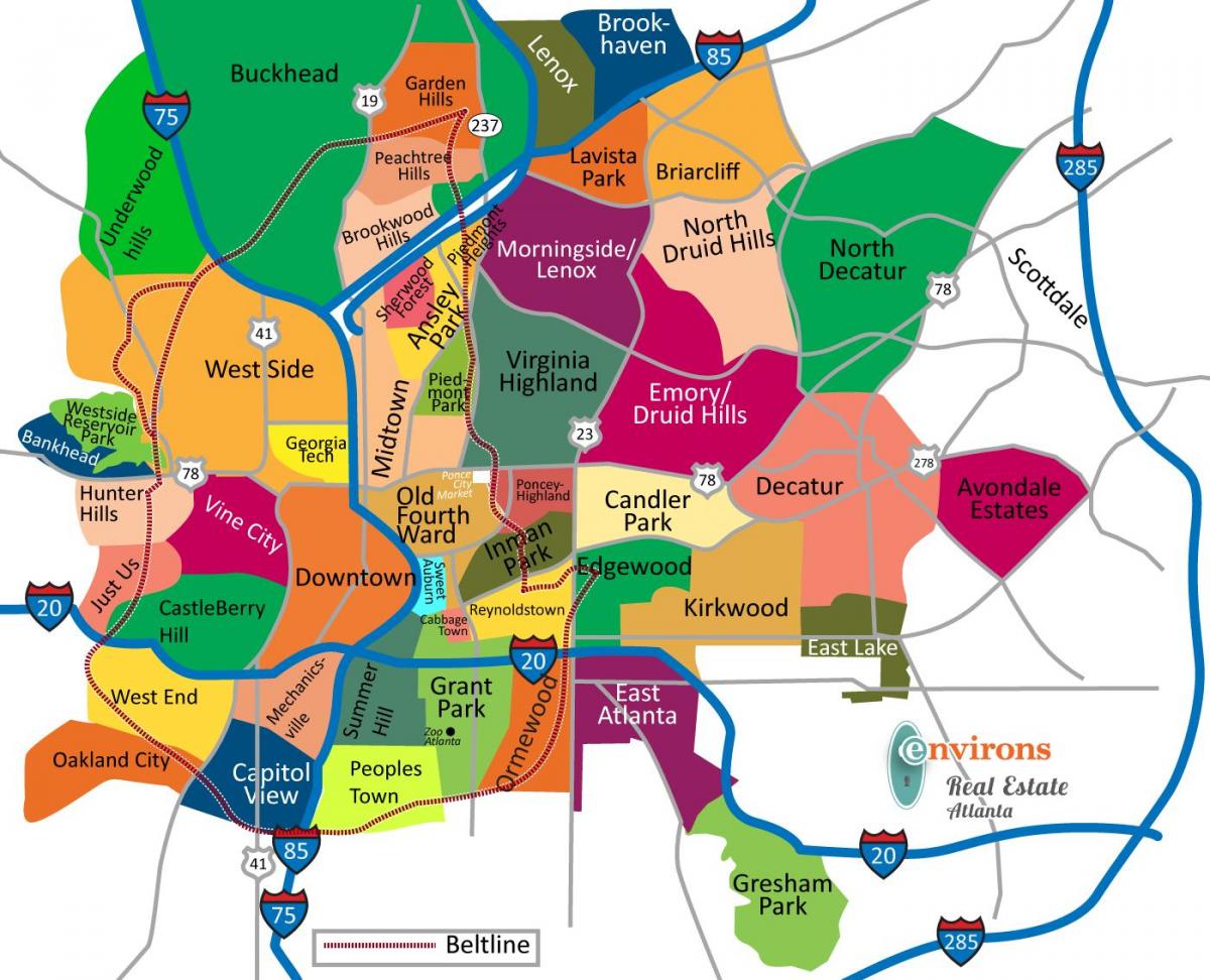 Karte der Stadtteile von Atlanta