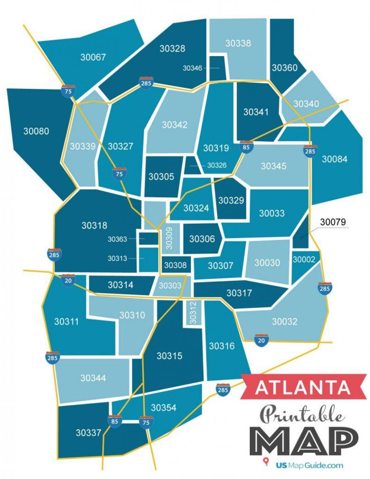 Karte der Postleitzahlen von Atlanta