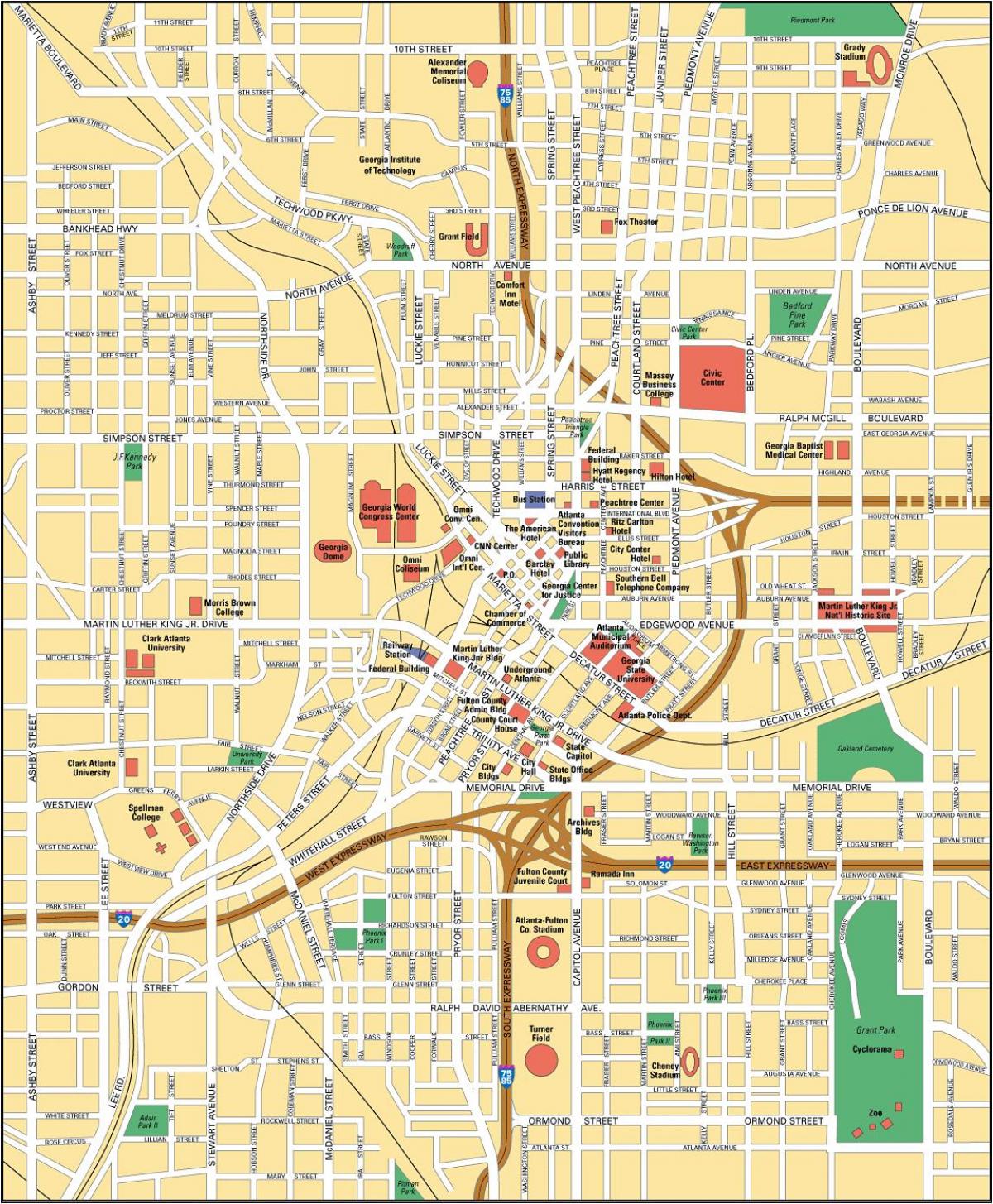 Karte des Stadtzentrums von Atlanta